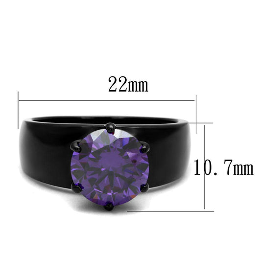 TK2999 - IP Black(Ion Plating) Stainless Steel Ring with AAA Grade CZ  in Amethyst