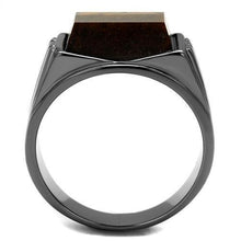 TK3001 - IP Light Black  (IP Gun) Stainless Steel Ring with Synthetic Tiger Eye in Topaz