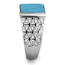 TK3004 - High polished (no plating) Stainless Steel Ring with Synthetic Turquoise in Sea Blue