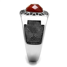 TK3007 - High polished (no plating) Stainless Steel Ring with Semi-Precious Agate in Siam