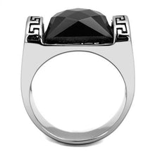 TK3016 - High polished (no plating) Stainless Steel Ring with Synthetic Onyx in Jet