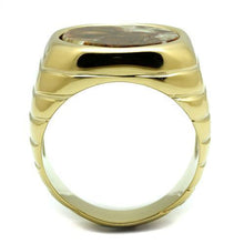 TK3017 - IP Gold(Ion Plating) Stainless Steel Ring with Semi-Precious Oligoclase in Smoked Quartz