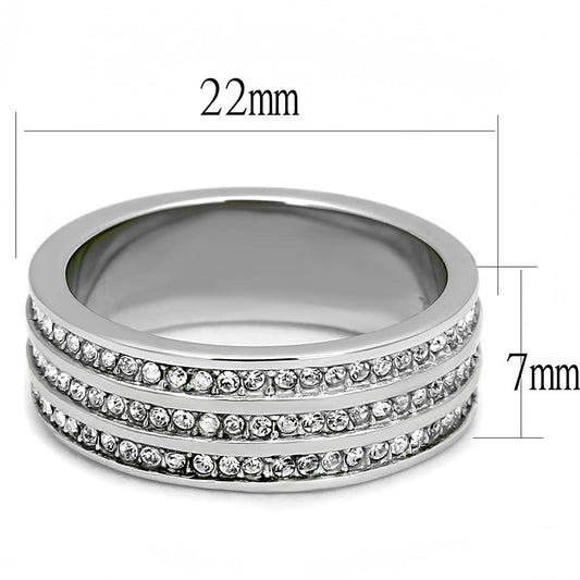 TK3028 - High polished (no plating) Stainless Steel Ring with Top Grade Crystal  in Clear