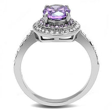 TK3032 - High polished (no plating) Stainless Steel Ring with AAA Grade CZ  in Amethyst