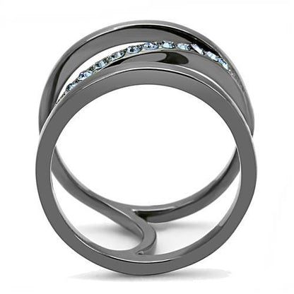 TK3038 - IP Light Black  (IP Gun) Stainless Steel Ring with Top Grade Crystal  in Capri Blue