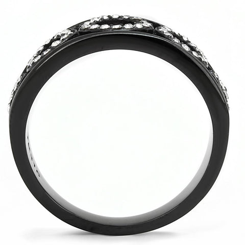 TK3046 - IP Black(Ion Plating) Stainless Steel Ring with Top Grade Crystal  in Clear