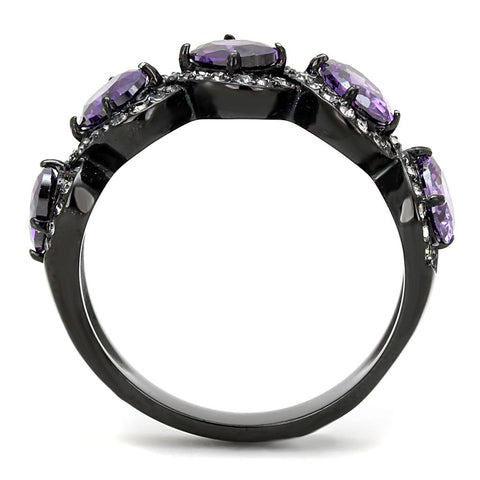 TK3051 - IP Black(Ion Plating) Stainless Steel Ring with AAA Grade CZ  in Amethyst