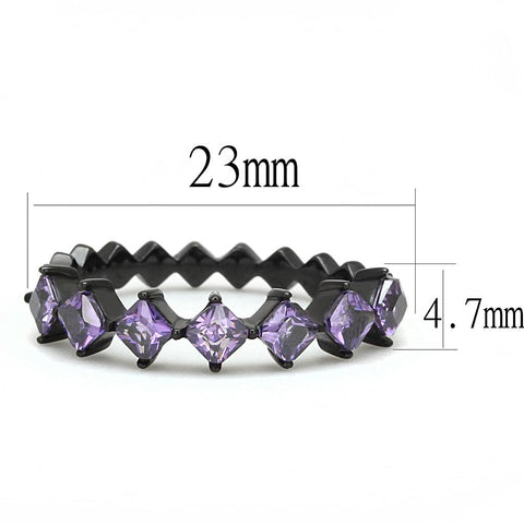 TK3054 - IP Black(Ion Plating) Stainless Steel Ring with AAA Grade CZ  in Amethyst