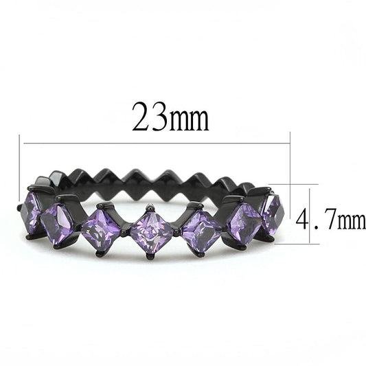 TK3054 - IP Black(Ion Plating) Stainless Steel Ring with AAA Grade CZ  in Amethyst