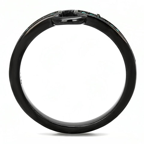 TK3055 - IP Black(Ion Plating) Stainless Steel Ring with Top Grade Crystal  in Emerald