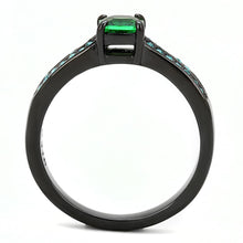 TK3064 - IP Black(Ion Plating) Stainless Steel Ring with Synthetic Synthetic Glass in Emerald