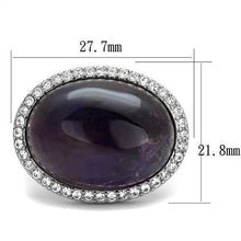 TK3083 - High polished (no plating) Stainless Steel Ring with Semi-Precious Amethyst Crystal in Amethyst