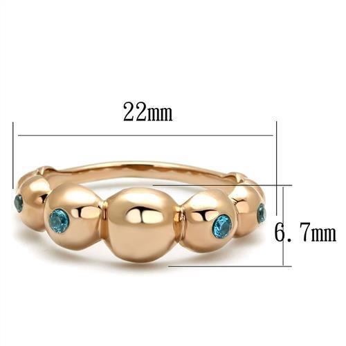TK3088 - IP Rose Gold(Ion Plating) Stainless Steel Ring with AAA Grade CZ  in Sea Blue