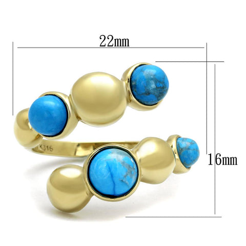 TK3091 - IP Gold(Ion Plating) Stainless Steel Ring with Semi-Precious Turquoise in Sea Blue