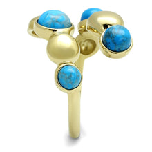 TK3091 - IP Gold(Ion Plating) Stainless Steel Ring with Semi-Precious Turquoise in Sea Blue