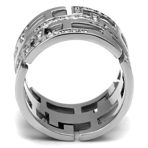 TK3105 - High polished (no plating) Stainless Steel Ring with Top Grade Crystal  in Clear