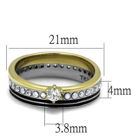 TK3108 - Two-Tone IP Gold (Ion Plating) Stainless Steel Ring with AAA Grade CZ  in Clear