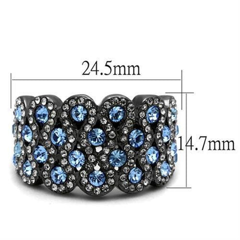 TK3111 - IP Light Black  (IP Gun) Stainless Steel Ring with Top Grade Crystal  in Light Sapphire