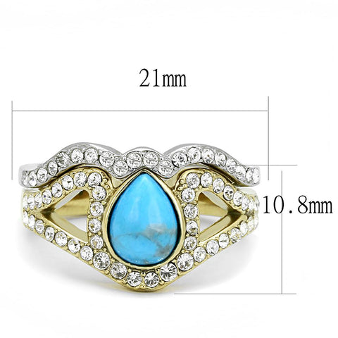 TK3124 - Two-Tone IP Gold (Ion Plating) Stainless Steel Ring with Synthetic Turquoise in Turquoise