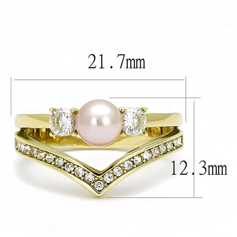 TK3126 - IP Gold(Ion Plating) Stainless Steel Ring with Synthetic Pearl in Rose