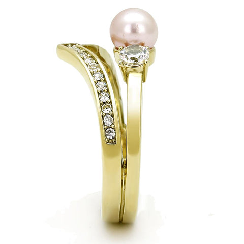 TK3126 - IP Gold(Ion Plating) Stainless Steel Ring with Synthetic Pearl in Rose