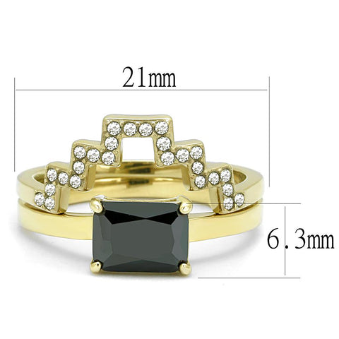 TK3127 - IP Gold(Ion Plating) Stainless Steel Ring with AAA Grade CZ  in Black Diamond