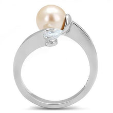 TK3139 - High polished (no plating) Stainless Steel Ring with Synthetic Pearl in Light Peach