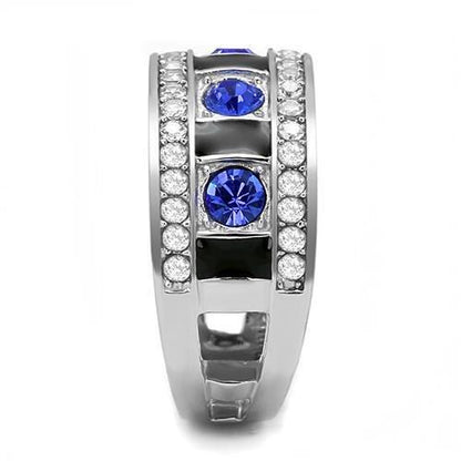 TK3141 - High polished (no plating) Stainless Steel Ring with Top Grade Crystal  in Sapphire
