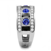 TK3141 - High polished (no plating) Stainless Steel Ring with Top Grade Crystal  in Sapphire