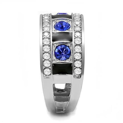 TK3141 - High polished (no plating) Stainless Steel Ring with Top Grade Crystal  in Sapphire