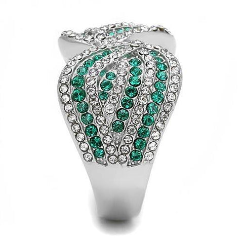 TK3142 - High polished (no plating) Stainless Steel Ring with Top Grade Crystal  in Emerald