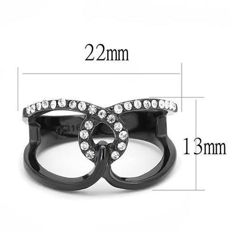 TK3166 - IP Black(Ion Plating) Stainless Steel Ring with Top Grade Crystal  in Clear