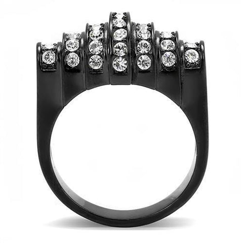 TK3167 - IP Black(Ion Plating) Stainless Steel Ring with Top Grade Crystal  in Clear