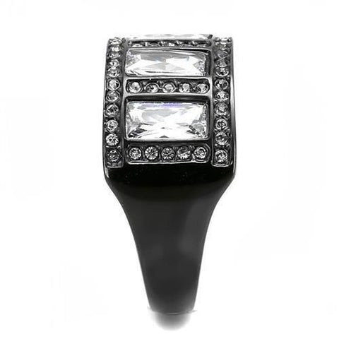 TK3168 - IP Black(Ion Plating) Stainless Steel Ring with AAA Grade CZ  in Clear