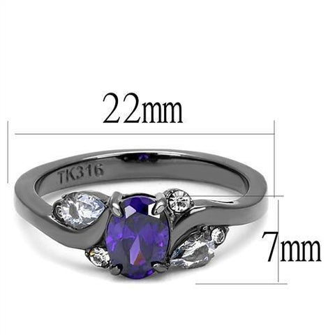 TK3169 - IP Light Black  (IP Gun) Stainless Steel Ring with AAA Grade CZ  in Tanzanite