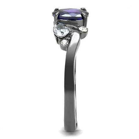 TK3169 - IP Light Black  (IP Gun) Stainless Steel Ring with AAA Grade CZ  in Tanzanite