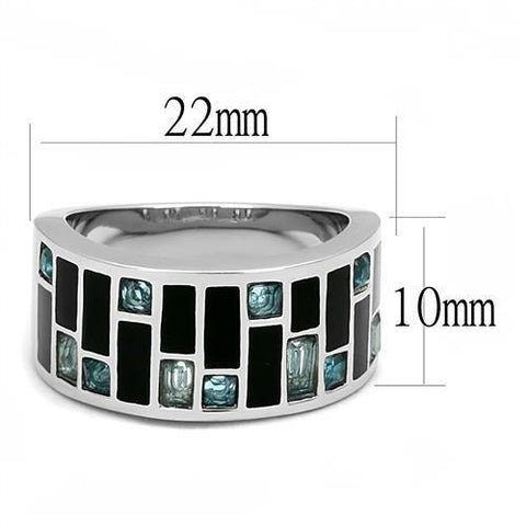 TK3175 - High polished (no plating) Stainless Steel Ring with Synthetic Synthetic Glass in Sea Blue