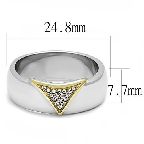 TK3187 - Two-Tone IP Gold (Ion Plating) Stainless Steel Ring with AAA Grade CZ  in Clear