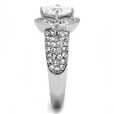 TK3206 - High polished (no plating) Stainless Steel Ring with AAA Grade CZ  in Clear