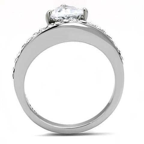 TK3207 - High polished (no plating) Stainless Steel Ring with AAA Grade CZ  in Clear