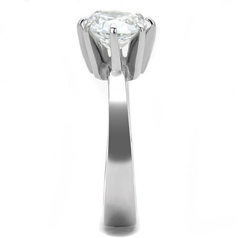 TK3208 - High polished (no plating) Stainless Steel Ring with AAA Grade CZ  in Clear