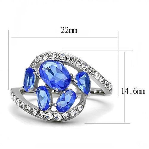 TK3211 - High polished (no plating) Stainless Steel Ring with Synthetic Synthetic Glass in Sapphire