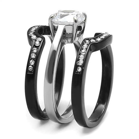 TK3214 - Two-Tone IP Black (Ion Plating) Stainless Steel Ring with AAA Grade CZ  in Clear