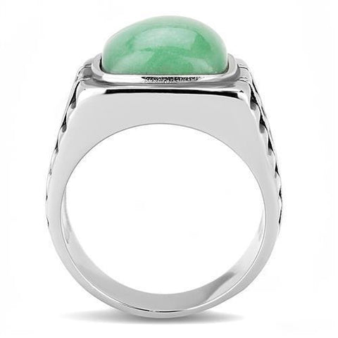 TK3229 - High polished (no plating) Stainless Steel Ring with Synthetic Jade in Emerald