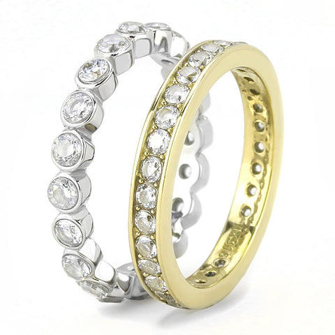 TK3232 - Two-Tone IP Gold (Ion Plating) Stainless Steel Ring with AAA Grade CZ  in Clear