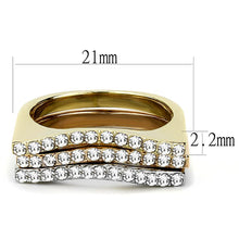 TK3234 - Three Tone IP (IP Gold & IP Rose Gold & High Polished) Stainless Steel Ring with Top Grade Crystal  in Clear