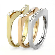 TK3234 - Three Tone IP (IP Gold & IP Rose Gold & High Polished) Stainless Steel Ring with Top Grade Crystal  in Clear