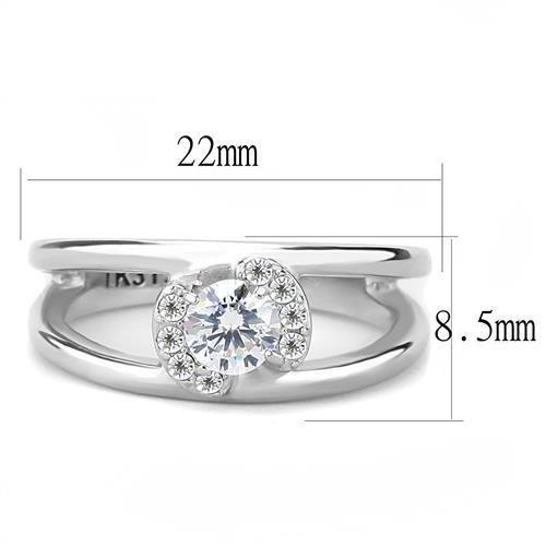 TK3245 - High polished (no plating) Stainless Steel Ring with AAA Grade CZ  in Clear