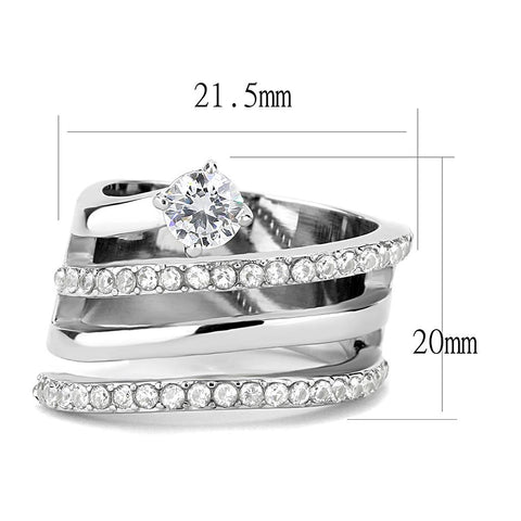 TK3254 - High polished (no plating) Stainless Steel Ring with AAA Grade CZ  in Clear