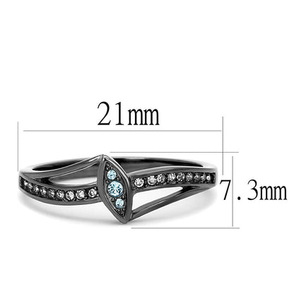 TK3260 - IP Light Black  (IP Gun) Stainless Steel Ring with Top Grade Crystal  in Sea Blue